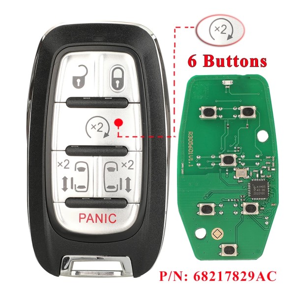 2017-2021 Chrysler Pacifica / Voyager / 6-Button Smart Key / No KeySense / PN: 68241532AC / M3N-97395900 (AFTERMARKET)